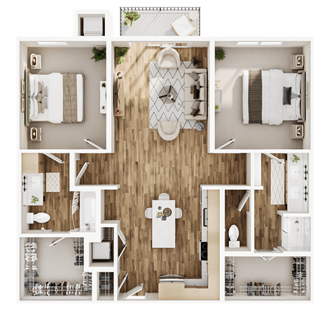 Floor plan for 2 beds, 2 baths, 1184 sqft